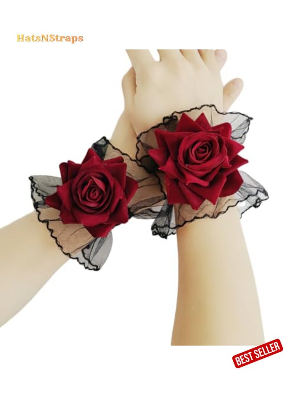 Gothic Lace Gloves Hand Sleeve with Rose Wrist Cuffs for Girls Wedding Prom